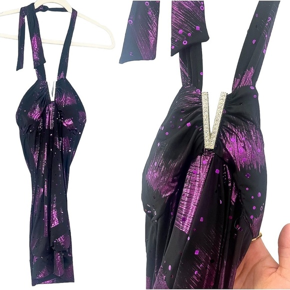 Taboo Y2K Metallic Halter V-Front Mini Dress/Tank Top Small - Picture 1 of 7